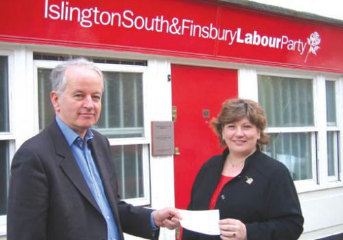 Unite regional secretary Steve Hart with Emily Thornberry – and that £2,000 cheq