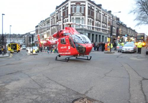 Air ambulance lands outside Tufnell Park Underground Station