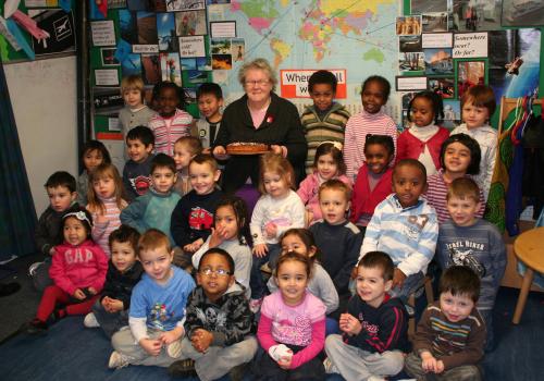 Mary McGrath with children from St Dominic's