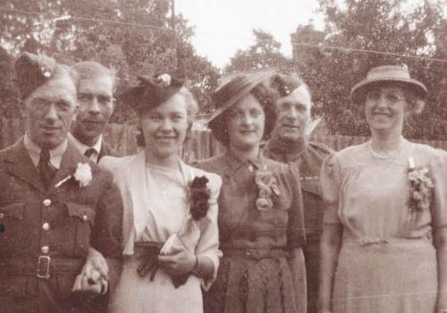 Ted and Beatrice (far left) on their wedding day