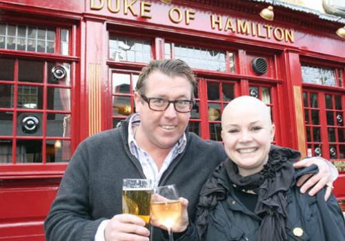 Steve Coxshall and Gail Porter outside the Duke of Hamilton