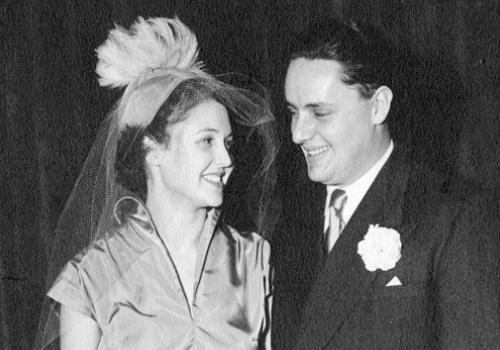 Enid and Ernest Wistrich on their wedding day in 1950