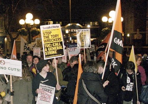 Protesters gather outside Islington Town Hall last night