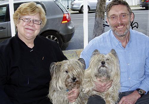 Margaret and Dale Barter of Amwell Veterinary Practice with their pet dogs 