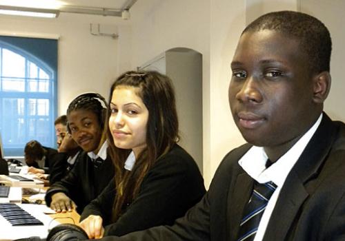 From right: Demilade Oriola, 16, Damla Boztas, 16, and Orville Sterling, 15