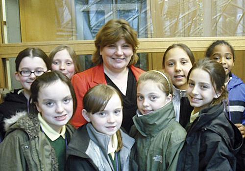 Ms Thornberry with pupils from Clerkenwell Parochial School