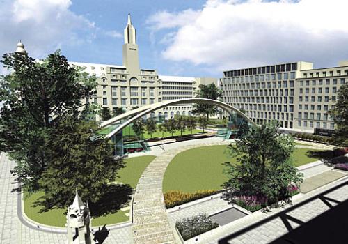 Artist’s impression of the revamped square with its sweeping arch