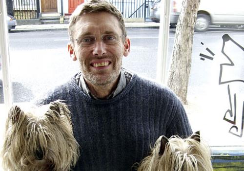 Dale Barter with  his Cairn terriers Betty, 6, and Zorg, 4