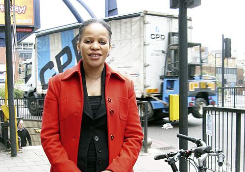 Councillor Claudia Webbe at the dangerous Old Street roundabout