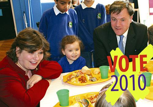 Ed Balls at Thornhill primary school last week with Ms Thornberry