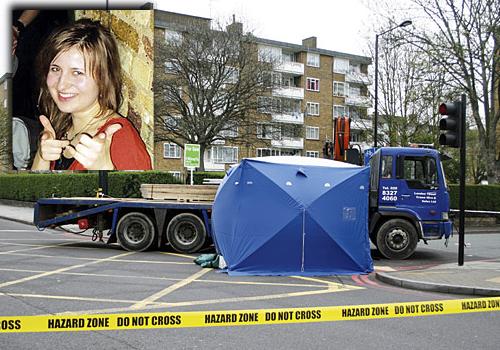 Scene of the collision in Camden Road on Tuesday. Inset: Paula Jurek