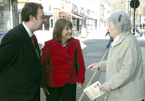 Labour candidate Troy Gallagher joins Harriet Harman on a walkabout