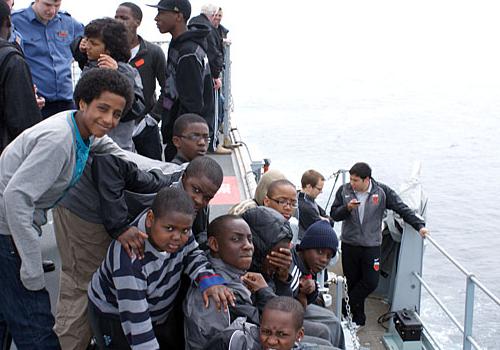 Islington youngsters on HMS Albion after they were stranded in Spain