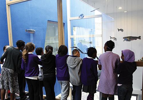 Pupils admire the new giant mobile