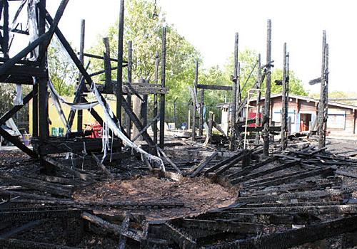 The charred remains of the playground