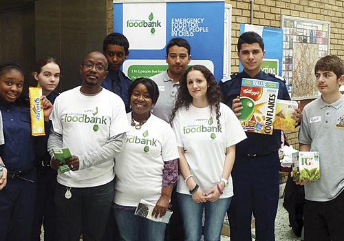 Police cadets and volunteers out collecting food donations from shoppers