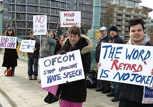 Jackie Ryan and Lawrence Lee from Elfrida at a recent demo against Ofcom