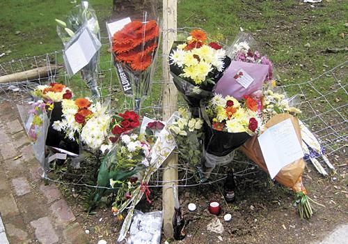 Floral tributes left on Andover Estate