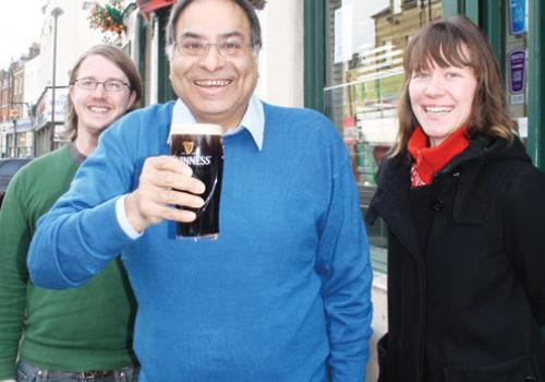 Manager Nash Patel with Jamie Bamber and Amy Smith