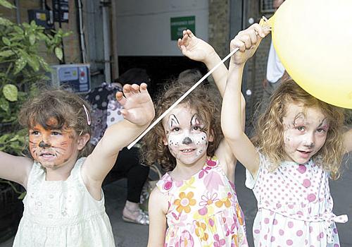 Freya Colver Richardson with Sophia and Isabel Comer, all aged four