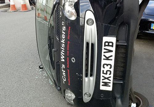 The overturned Smart car. ‘It would have been relatively easy,’ said the owner