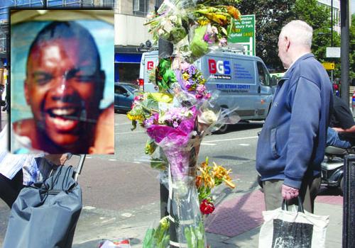 Floral tributes at the crash scene roadside. Inset: Aubrey “Smudge” Campbell