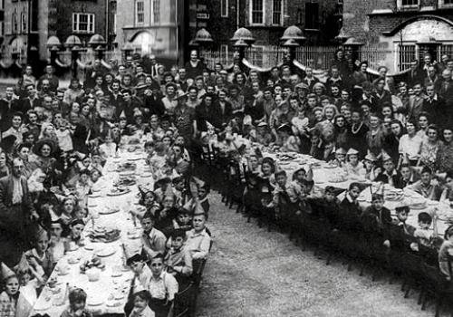 V for victory at Liverpool Road’s street party in 1945