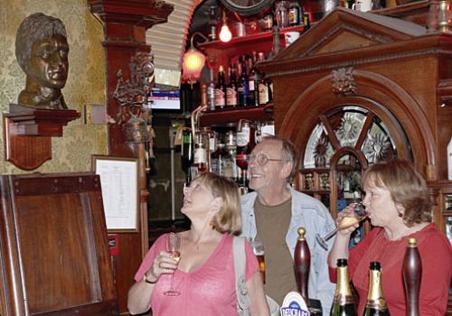 Sculptor Alison Glaister, friend Pete Marriott and Annie Bodie at the pub