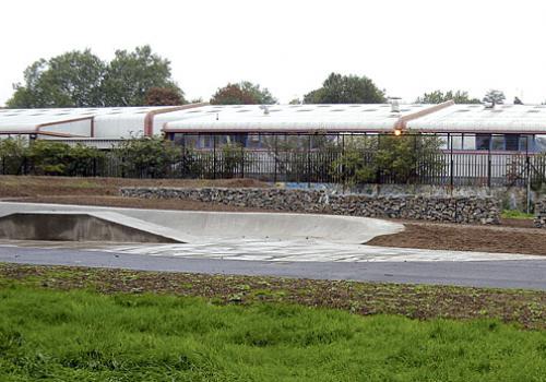 half-built pond and skate park