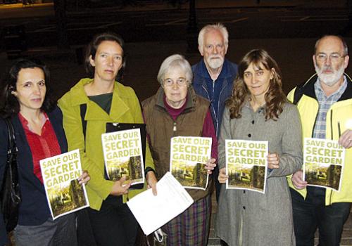 Former councillor Katie Dawson with protesters outside the Town Hall this week