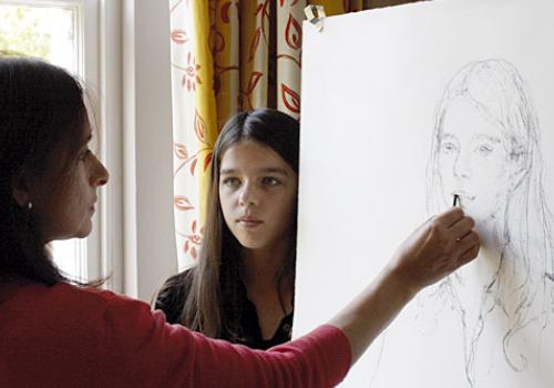 Artist Natasha Gomperts drawing her niece, Matilda