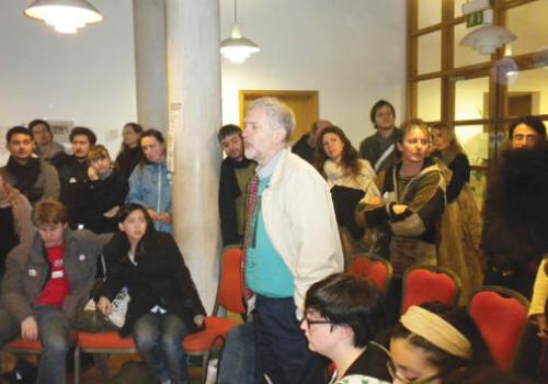 MP Jeremy Corbyn addresses students taking part in the sit-in