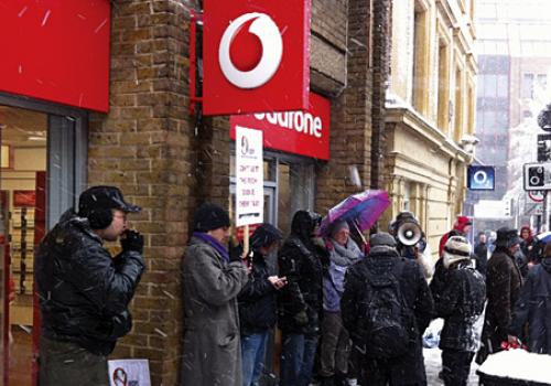 Campaigners outside the Vodafone shop in Angel