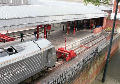 A train at Marylebone Station just yards away from a wall on the Blandford estat