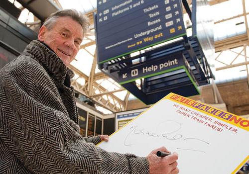 Michael Palin joins protesters at Charing Cross station