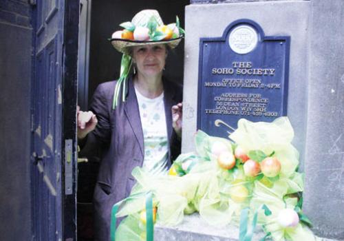 Soho Society chairwoman Kaye de Ville prepares to welcome guests 