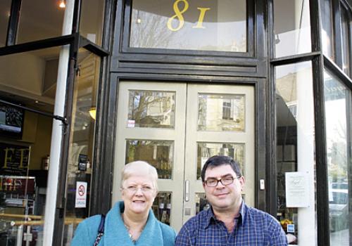 Councillor Jill Fraser with Legal Café owner Marshall Levine