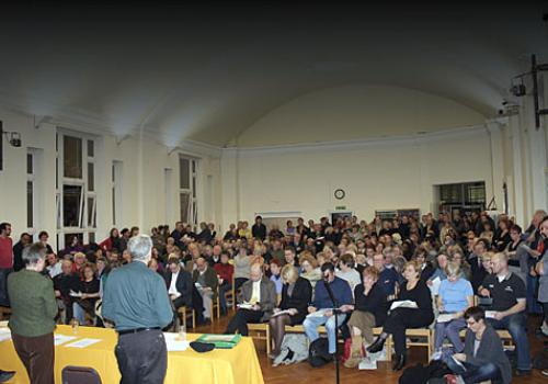 Islington MP Jeremy Corbyn speaking at the Whittington hospital meeting