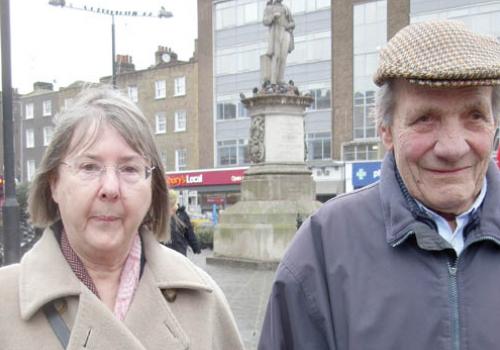 John Mount and Margaret Richardson at the Mornington Crescent traffic island whe