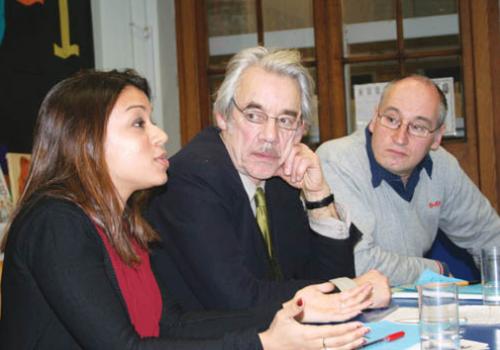 Cllr Tulip Siddiq at Highgate with campaigners Roger Lloyd Pack and Fabian Watki