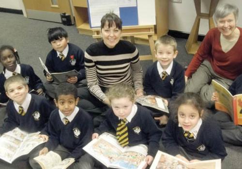 Our Lady primary school youngsters with executive headteacher Juliette Jackson a