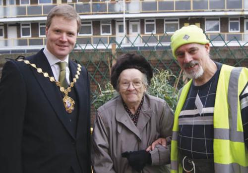 Proud: Winnifred Perry with mayor Duncan Sandys and Let's Go Let's Grow founder 