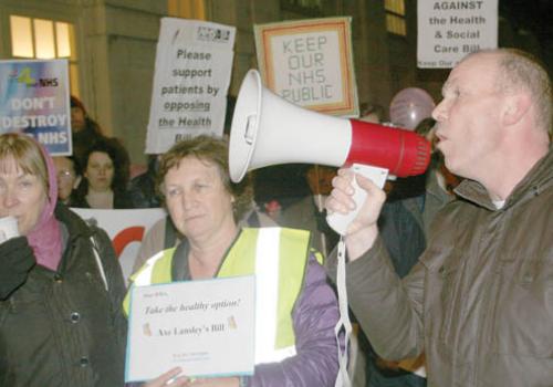 UCH nurse Dave Carr with fellow protesters outside the BMA’s HQ