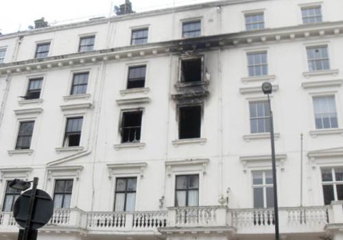 The fire-damaged building in Eccleston Square