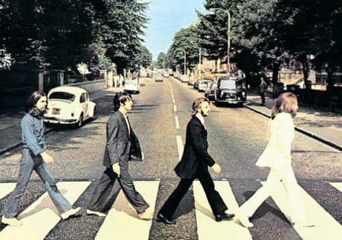 The Beatles on the crossing outside the studios