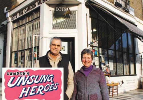 Noel and Dot Fraser outside their St Pancras Way shop