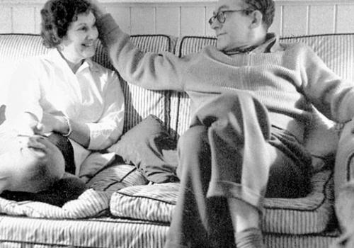 Michael Foot at home with his wife Jill Craigie