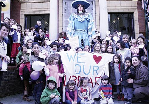 Youngsters gather outside the building to make their point