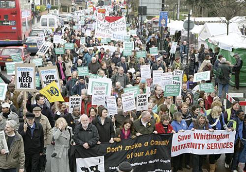 Thousands of protesters march to the Whittington