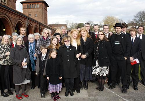 Members of the Foot family gather outside Golders Green Crematorium